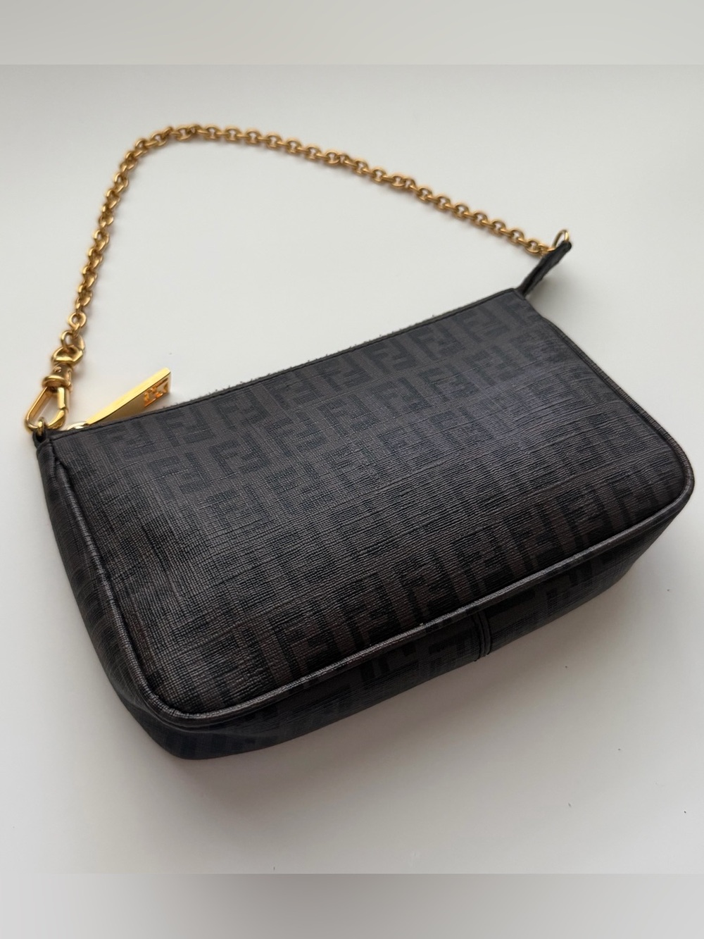 Fendi Dark Brown FF Logo Mini Shoulder Bag with Gold Chain - Picture 3 of 7